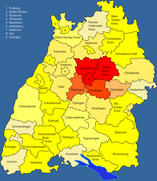 Landkreise: Baden-Württemberg eingefärbt | Neues für Nerze, Stoff für