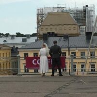 Dreharbeiten am Dom von Helsinki