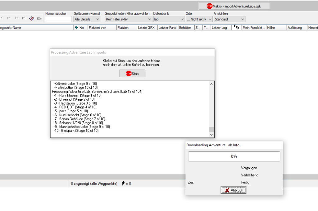Import Adventure Labs: Download der Daten
